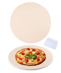 14 Inch Cordierite Pizza Stone for Oven and Grill with baked pizza, round heavy duty baking stone ideal for crispy crusts.