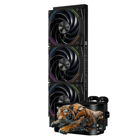 Wonder Vision 360 Turbo ARGB Black CPU Water Cooler with 6.67-inch 3D curved screen displaying tiger graphic