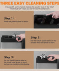 Straight Up Slick Electric Espresso Knock Box With Auto Portafilter Cleaner And Rapid Coffee Grounds Disposal Bin Keeps Your Bar Counter Spick And Span In Classic Black cleaning steps showing power button and brush usage.