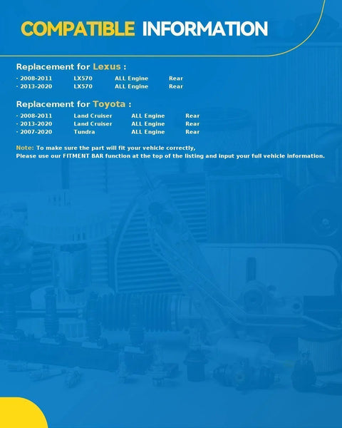 Rear Wheel Hub Bearing Assembly Set For Toyota Tundra 2007-2020, Lexus LX570 2008-2011 2013-2020, And Toyota Land Cruiser image showing compatibility details