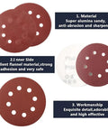 Kick Your Woodworking Up A Notch With These 100 Pcs 5 Inch Hook And Loop Sanding Discs, showcasing super alumina sanding discs with holes.