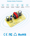 12V 1A Power Supply AC to DC Adapter 100-240V Input 12W circuit board with safety protection icons