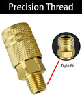 Beefy 1/4 Inch NPT Brass Quick Connect Fittings Set For Air Compressors And Pneumatic Tools close-up showing precision thread