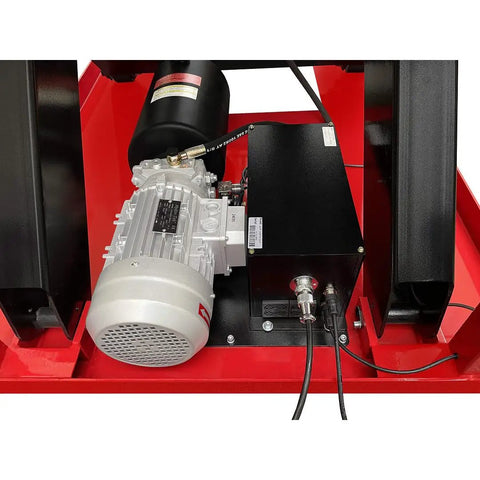 Heavy Duty Electric Hydraulic Scissor Lift Table With Beefy Steel Build And Massive 13200 Lb Capacity motor and control box close-up