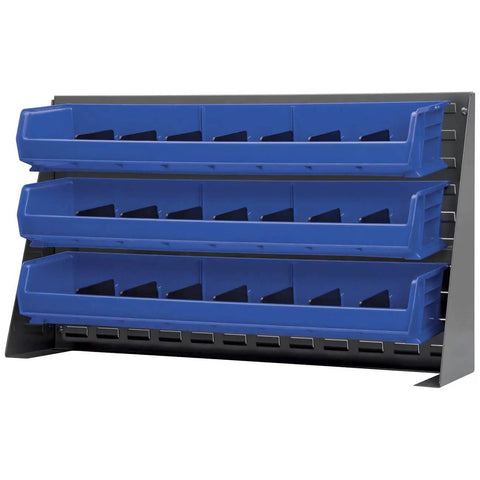 Heavy Duty Plastic Storage Bins Hanging Stacking Containers 9 Inch 33 Inch 5 Inch Blue Pack Of Four on display rack
