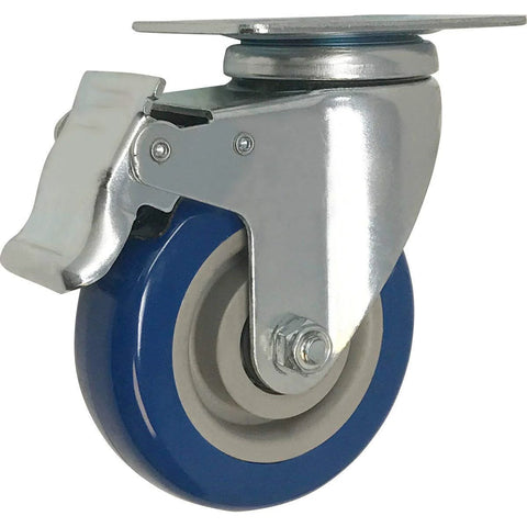 Swivel Plate Caster Wheels Set 2 Inch Blue Polyurethane Casters With Brakes Total Locking Brake Locks Wheel And Swivel For Smooth Quiet Mobility
