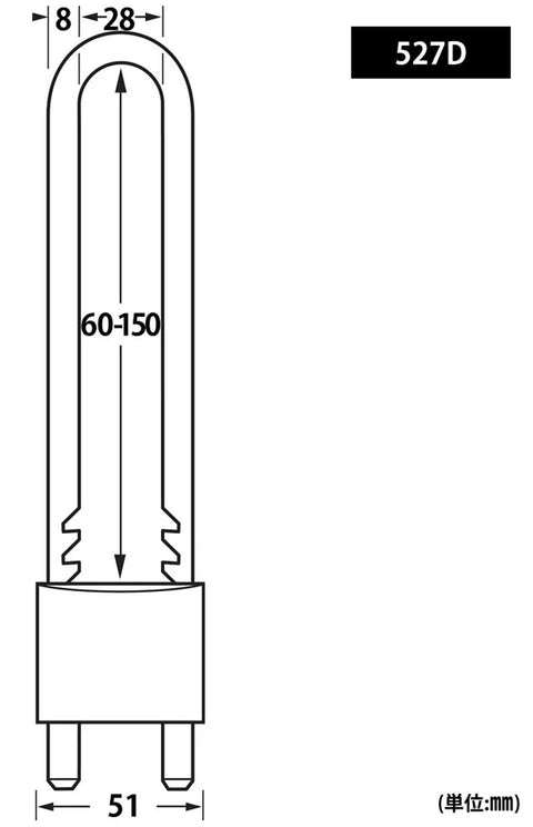 Diagram of 527D light bulb with measurements in millimeters