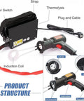 Handheld 1500W Induction Bolt Heater For Rusty Nut Removal, Portable Heat Induction Machine With Four Coils, detailed structure with controls and coils shown.
