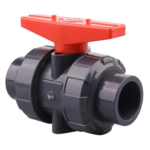Two Pack PVC True Union Ball Valves With Full Port, EPDM O-Rings, Reversible PTFE Seats, Rated 200 PSI, 1 Inch Socket