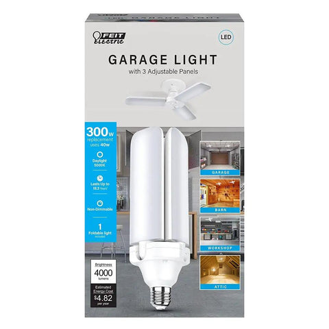 LED Garage Light 3 Panel Adjustable Screw In Shop Light Bulb E26 Base 4000 Lumens Non Dimmable 5000K Daylight Ceiling Light