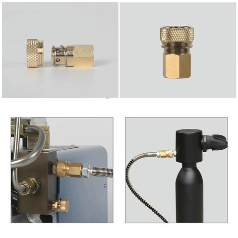 Brass 8mm quick-disconnect to 1/8 NPT adapter set; knurled QD fittings for air compressors and paintball lines, Amazon.