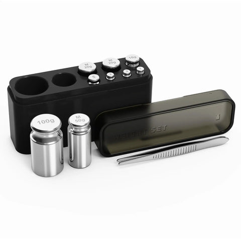 9-piece 210g Calibration Weights Kit, stainless steel weights and tweezers in case, for digital scales, OIML certified accuracy