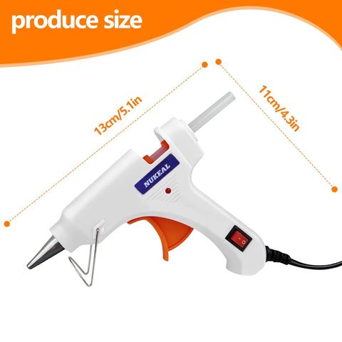 Colorful Mini Hot Glue Gun Kit 12-Piece Set All In One Color Coded Tools 20W Anti-Drip White Glue Gun with Dimensions