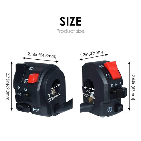 Seven Eighths Inch 22mm Handlebar Control Switch Set For ATV And Motorcycle Left And Right Horn Button Turn Signal Lights Start Kill Switch Fog Lamp And Warning Light