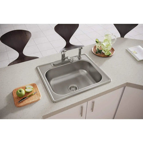 Single Bowl Top Mount Stainless Steel Kitchen Sink 25 x 22 Inch 8 Inch Deep 20 Gauge Drop In Design Fits 30 Inch Cabinets Durable Everyday Workhorse for Busy Homes installed in modern countertop
