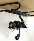 Heavy Duty Metal Fishing Reel Ceiling Rack Holds Three Reels, Overhead Storage Organizer for garage with attached reel