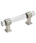 Glacio Clear Satin Nickel Cabinet Pull 3 Inch Center To Center, 4-9/16 Inch Overall Length, contemporary drawer handle close-up