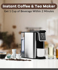 3 In 1 Single Serve Coffee And Tea Maker K Cup Compatible Fast One Touch Brew For 6, 8, Or 10 Oz Cups, shown with beverages