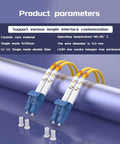 Yellow LC To LC OS2 Duplex Fiber Patch Cord, Single-Mode 9 By 125um, 6 Meters Long, shown with ceramic core material specs