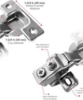 Close-up view of 4 Pack One Half Inch Overlay Concealed Cabinet Hinges with Soft Close and 105 Degree Open for Face Frame and Frameless Doors, Satin Nickel Finish, 45mm Stainless Steel, Six Way Adjustable Self Closing with adjustment details visible.