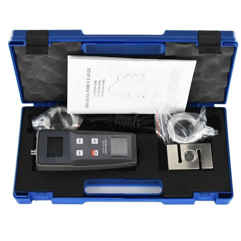 Handheld Digital Pull And Push Tester Gauge For Electronics And Building Hardware, 9800 N Force Range, 0.5 Percent FS Accuracy, 4 Digit LCD Display, Easy Readout, Multiple Unit Conversion For Precise Tension And Compression Testing in blue case