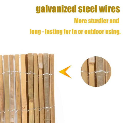 Natural Bamboo Slat Screening For Privacy And Wind Protection close-up showing galvanized steel wire support