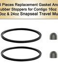 Two Replacement Gaskets And Stoppers For Contigo SnapSeal Byron Travel Mugs 16oz And 20oz Silicone Seals BPA Free Food Safe Easy Fit Replacement Lid Parts For Coffee Travel Tumbler, two black gaskets and stoppers