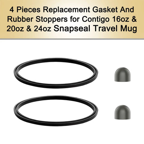 Two Replacement Gaskets And Stoppers For Contigo SnapSeal Byron Travel Mugs 16oz And 20oz Silicone Seals BPA Free Food Safe Easy Fit Replacement Lid Parts For Coffee Travel Tumbler, two black gaskets and stoppers