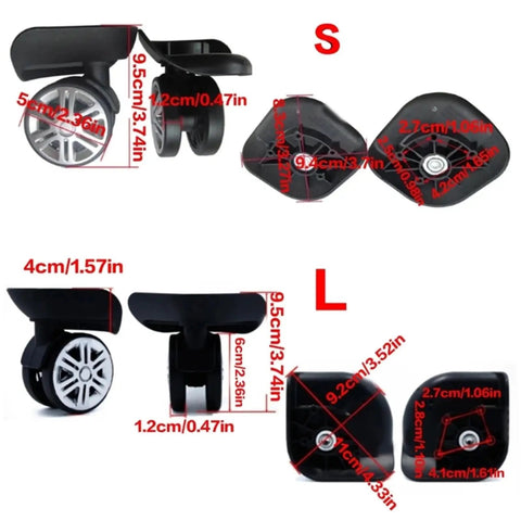 6 Pair Suitcase Wheels Double Row Caster Trolley Roller Bearing Repair Kit For Smooth Rolls Durable Build Helps Luggage Glide Through Airports Without Jamming Up So You Chill And Avoid Broken Bags Or Buying New One For Trip, black size S and L