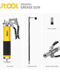 Heavy Duty 8000 PSI Pistol Grip Grease Gun Kit with 14 oz capacity and 18 inch resin flex hose, components displayed