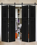 Heavy Duty Barn Door Hardware Kit With Slick Rolling Tracks For Closets And Laundry Rooms Compact Bi Fold Design, black doors in laundry space.