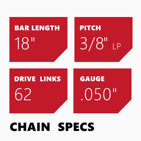 18 Inch Low Kickback Chainsaw Chain 3/8 Pitch.050 Gauge 62 Drive Links 3 Pack Semi Chisel Replacement Bar Compatible With Poulan Kobalt Echo Ego Greenworks Straight Shooter Build For Rapid Daily Grinds