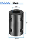 Rigid Shaft Coupling 5/8 Bore, 1-1/4 OD, 2 Inch Length, Black Oxide Steel, Set Screw Coupler With Hex Wrench for 3D Printers