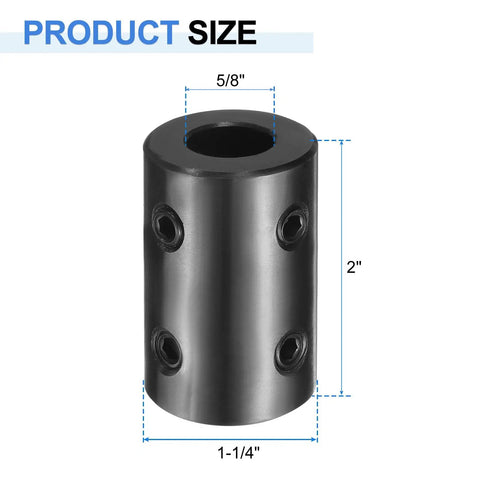 Rigid Shaft Coupling 5/8 Bore, 1-1/4 OD, 2 Inch Length, Black Oxide Steel, Set Screw Coupler With Hex Wrench for 3D Printers