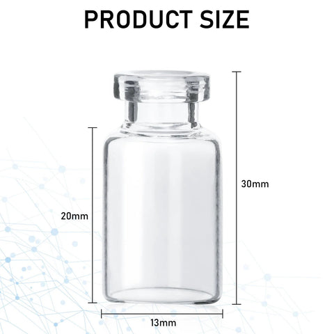 Front view of a 2ml sealed transparent glass sample vial.