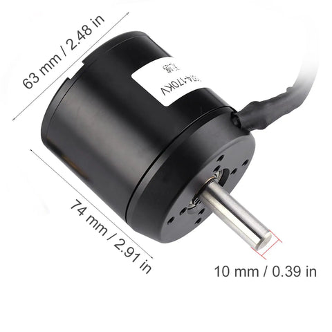 Premium Brushless Hub Motor For Electric Skateboards And Scooters Featuring Sensorless Control And 3000 Watt Power 170 KV Rating close-up view of black motor dimensions shown