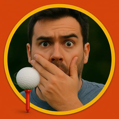 Person reacting in shock with Bold Bang Golf Tees Sneaky Prank That Sparks Hilarious Reactions On The Green While Looking Like A Real Tee Safe Easy To Use And No Setup Required On The Course For Big Reactions in foreground