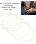Beef Up Your Sewing Setup With This 20 Pack Rubber Drive Belts For Sewing Machine Motors Replacement Parts For Household And Industrial Sewing Machines Pedal And Treadle Use Precise Fit Stable Transmission Quiet Operation, showing rubber drive belts and sewing machine in use.