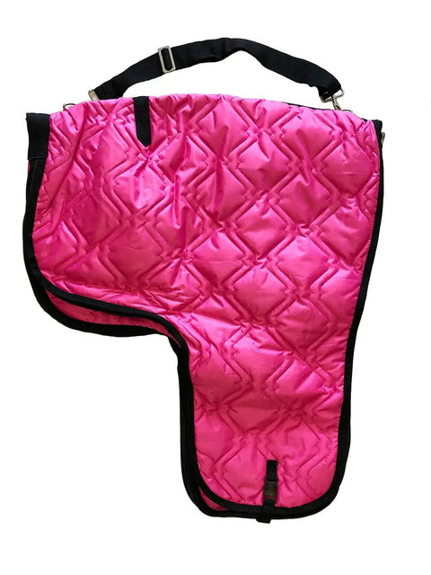 Western Padded Saddle Carrier With Water Resistant 420D Nylon, bright pink quilted design with black strap, protects during transport