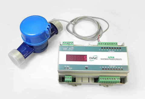 1-1/2 Inch Water Meter With Pulse Output For Gallon Measurement Inline Horizontal Flow Meter Kit shown with coupling