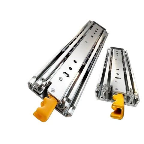 Heavy Duty Full Extension Ball Bearing Drawer Slides Rock Solid 220KG Capacity Built Tough Galvanized Steel Cabinet Runners with yellow pull.