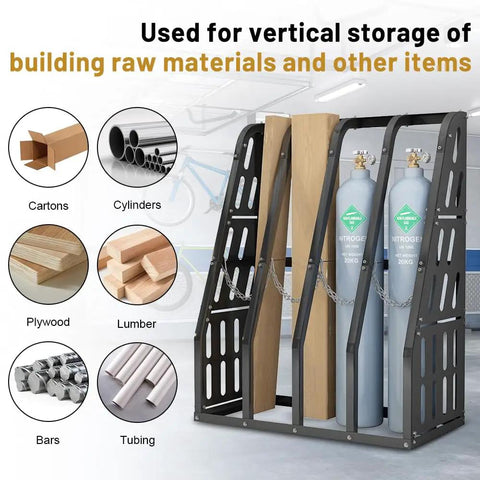 Heavy Duty Vertical Pipe And Lumber Storage Rack For Garage Or Workshop Boasts Four Wide Bays Welded From Rock Solid Steel To Haul Heavy Loads No Sweat with wood and metal storage.