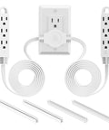 12ft Twin Extension Cord Power Strip with 6 outlets on each side, flat head plug, indoor use, ETL listed, double cord splitter, white.
