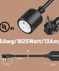 Three Foot Indoor Outdoor Extension Cord With Flat Plug And Locking 3 Prong Grounded Design, Heavy Duty Workhorse 16 AWG 125V 13A 1625W