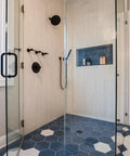 Matte Black Square Wall Elbow For Handheld Shower Durable Solid Brass Fitting With One Half Inch IPS Female Inlet And One Half Inch NPSM Outlet Leak Proof Modern Square Design That Fits Standard Hoses And Hand Showers in modern glass shower