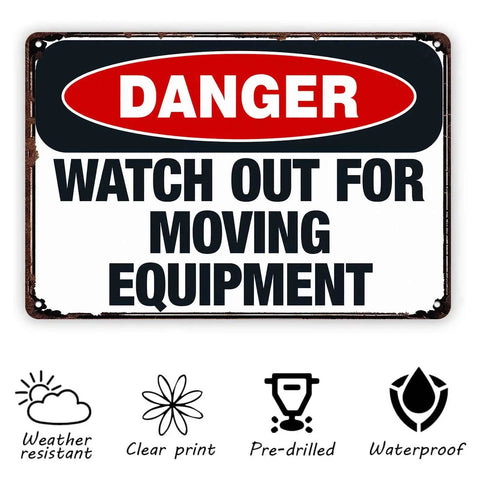 Watch Out For Moving Equipment Warning Sign Aluminum 8x12 Inches Heavy Duty Rustproof Indoor Outdoor For Construction Sites