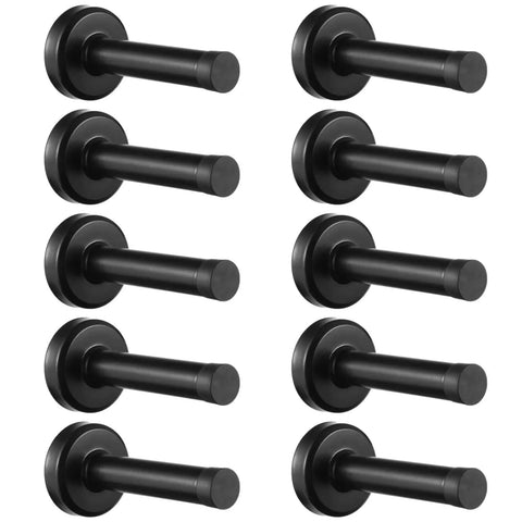 Heavy Duty Stainless Steel Door Stoppers With Rubber Tip Buffers in matte black finish, displayed in rows for home and office use.