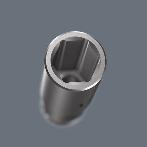 Close-up of a hex profile socket from the Deep One Quarter Inch Drive Nine Piece Socket Set On Durable Textile Belt With Smooth Twist Unlock