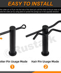 Instructional guide for using cotter pin and hair pin in 67Pcs Black Cotter Pins Hair Pin Clips Clevis Pins R Clips And Spring Pin Fasteners Kit.