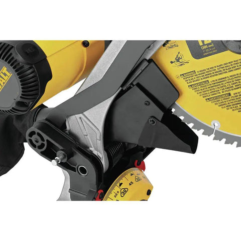 Close-up of the blade and gear assembly on Workhorse 15 Amp Double Bevel 12 Inch Electric Compound Miter Saw With 14 Positive Stops Miter Detent Plate And Detent Override For Precise Crosscuts Renewed.